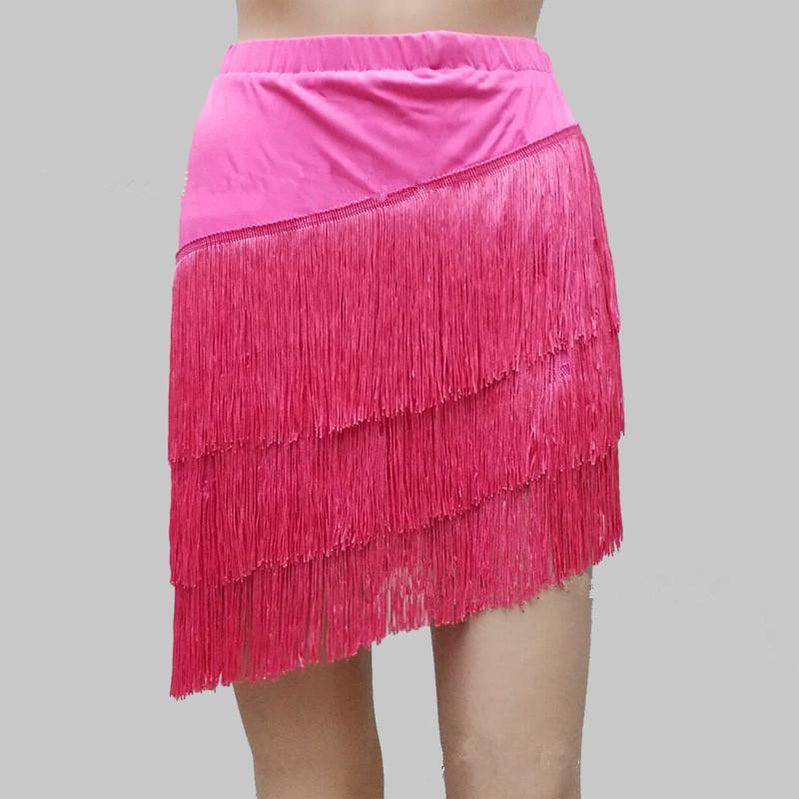 Latin Dance Skirt Sexy Women Chacha Samba Tango Layers Tassels Fringes Dresses Competition Performamnce Salsa Lady Latin Costume Pink