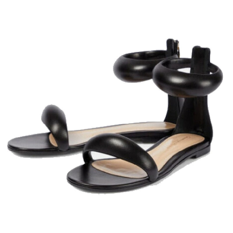 Sexy Flat Sandals Simple Fish Mouth Zipper Women's Shoes Gold Silver Black Green White Brown Big Size Black
