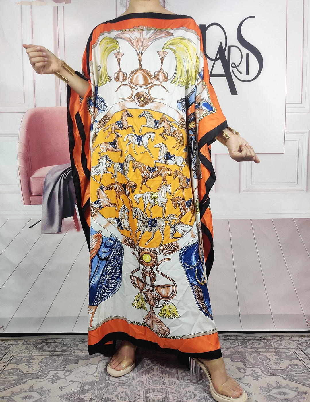 Kuwait Fashion - 2023 Summer Boho Loose Silk Kaftan Maxi Dress Oversized African Muslim Lady Abaya