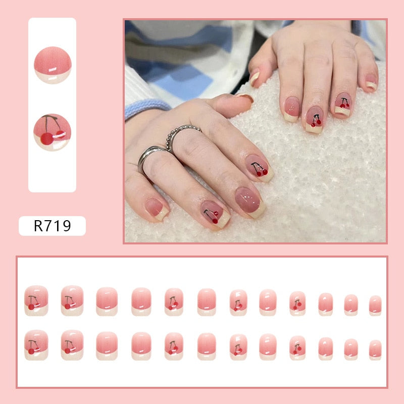 24Pcs/Box Sweet Short Round/Square Head False Nail Art Full Cover Detachable Artificial Fake Nails Ballerina Press on Nails Tips R719