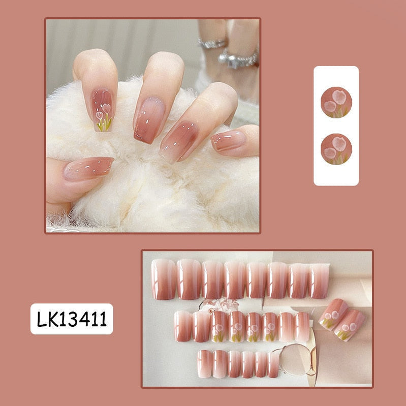 Y2k Fake Black Nail Long Ballet Reusable Adhesive Acrylic Press on set Nails Dark Acrylic Artificial False Nails Arts Tips 24pcs 13411