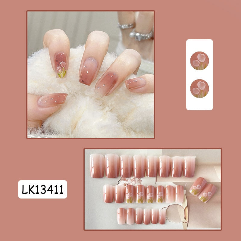 Y2k Fake Black Nail Long Ballet Reusable Adhesive Acrylic Press on set Nails Dark Acrylic Artificial False Nails Arts Tips 24pcs