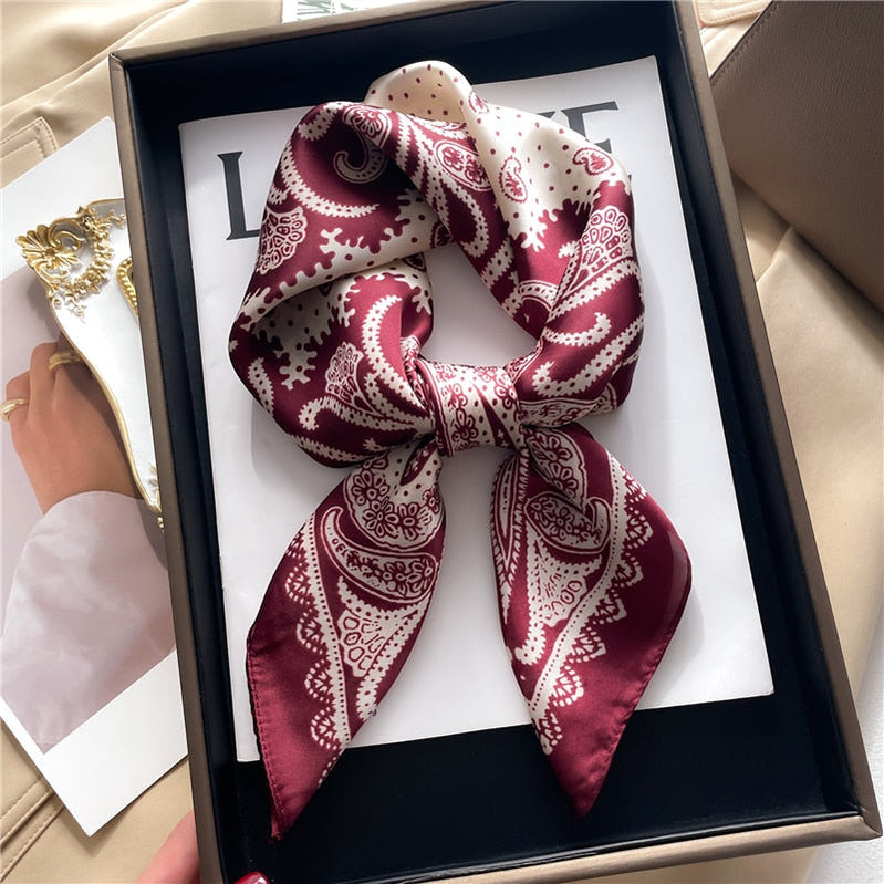 Fashion Hair Scarf for Women Decor Headband Ribbon Satin Silk Square Scarves Lady Wrist Wrap Shawls Design Bandana Foulard