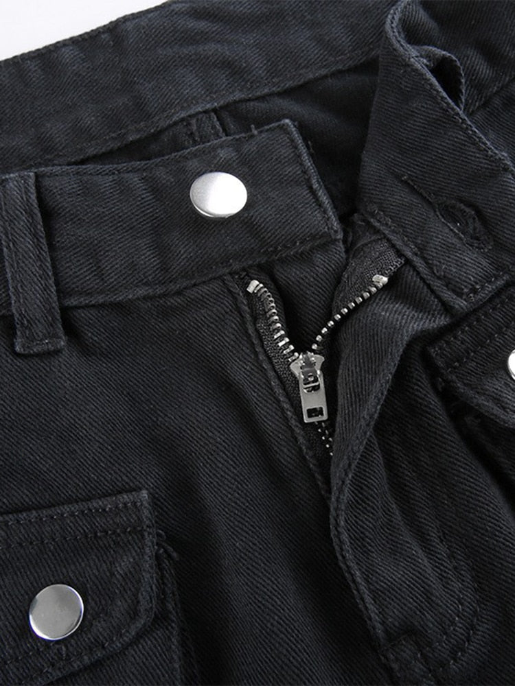 Eyelet Buckle Cyber Punk Goth Baggy Jeans Y2K Woman Techwear Dark Academic Solid E Girl Cargo Pants Denim Gothic Hippie Trousers