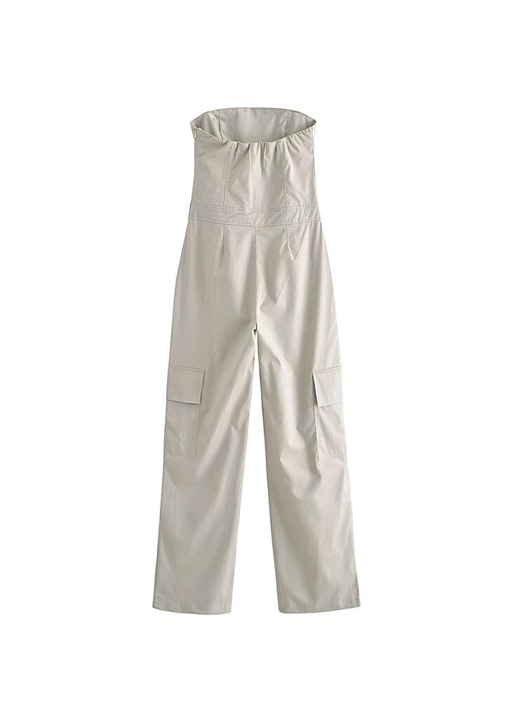 Female Jumpsuit With Pockets Long Jumpsuit Woman Spring Summer Sleeveless Cargo Jumpsuits For Women Outfit