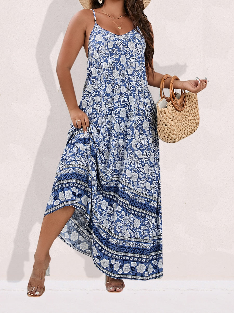 Finjani Women's Dress Plus Size Cami Dresses Summer Backless Maxi Dress Floral Print Formal Party Dresses 2023