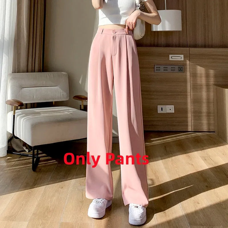 Women's Summer Fashion Hollow Out Shirt+Suspender+Wide Leg Pants Three Piece New in Matching Set Korean Elegant Tracksuit Pink Pants
