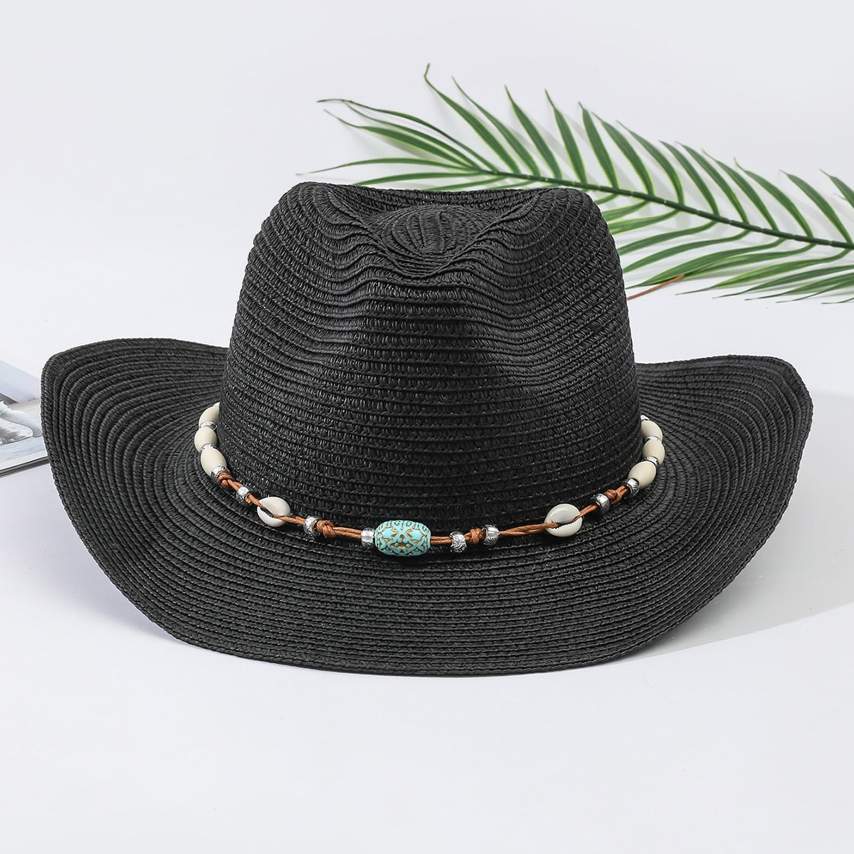 Women Pink Tassel Cowboy Hat Floppy Beach Hats Summer Straw Hats Ladies UV Protection Hat Panama Sun Hat black 3