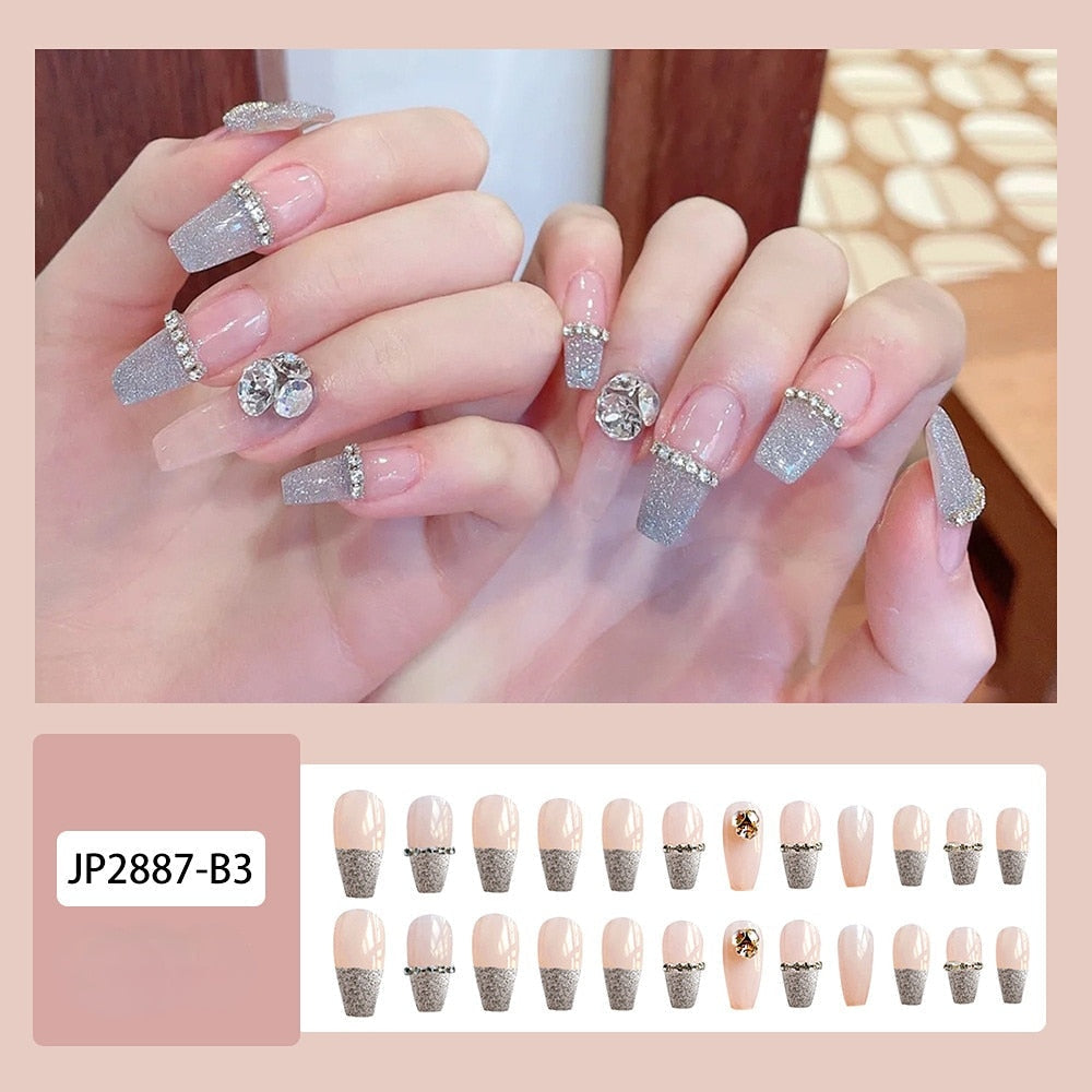 Sea Wave Carp Japanese Style Doodle False Nails Detachable Nude Pink Long Coffin Fake Nails with Glue Full Cover Press on Nails