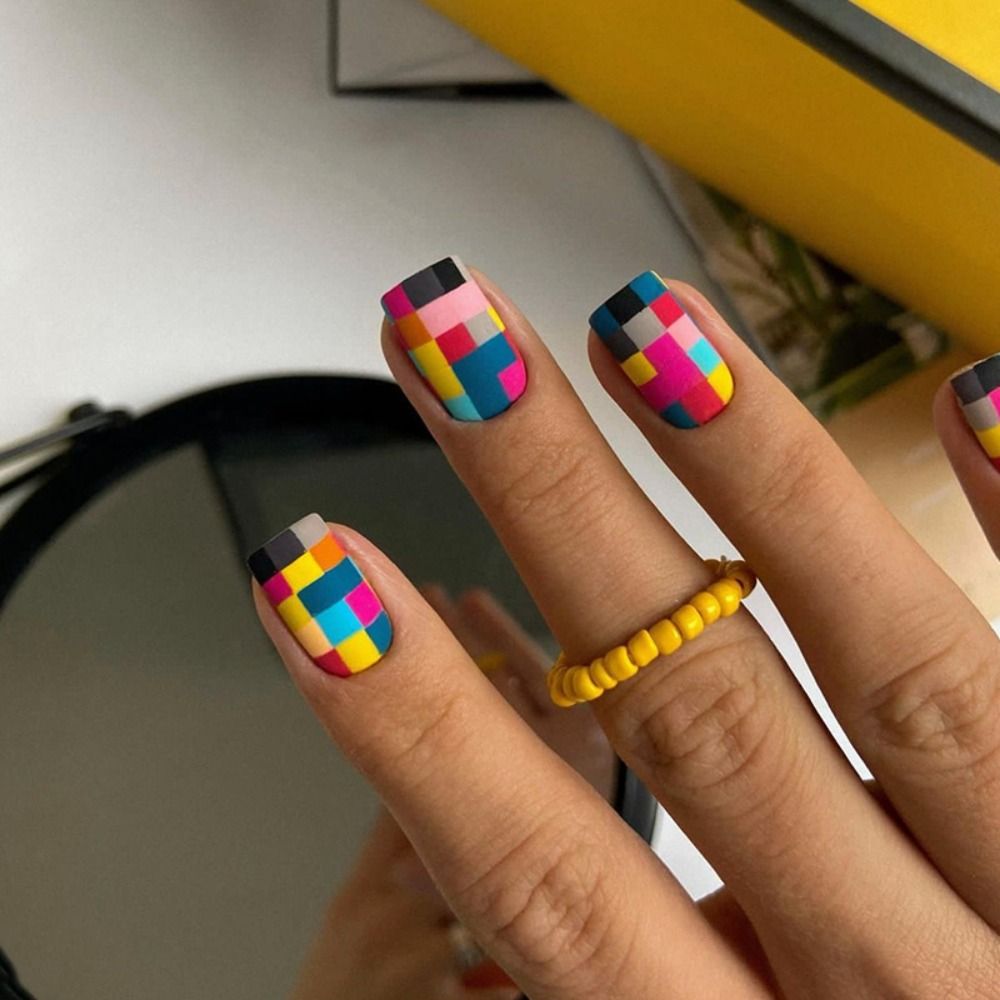 Summer False Nails Square Head Full Cover Nail Tips Detachable Fake Nails Press on Nails Manicure 24Pcs DIY Manicure 4