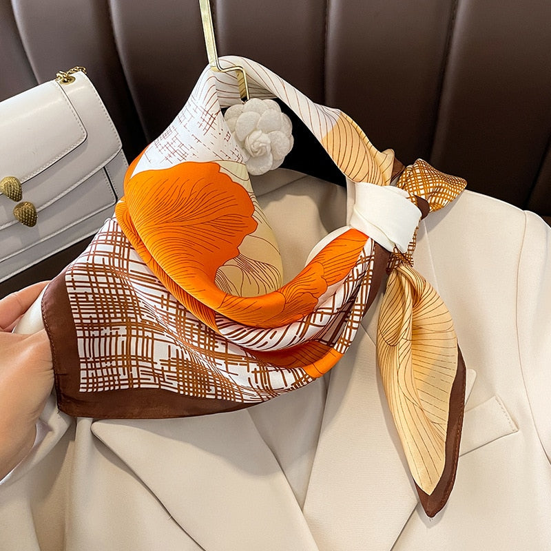 Luxury Silk Shawl Square Scarf for Women Satin Hijab Fashion Wraps Neckerchief Female Hair Bands Ribbon Headband Bandana W-134-1 70x70