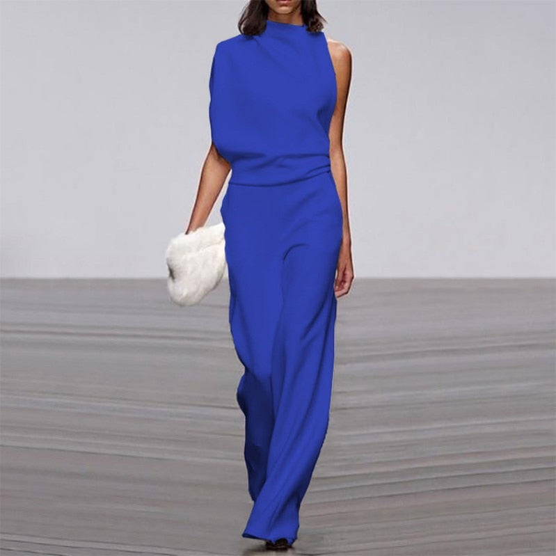 Solid Color One Shoulder Women's Pants Summer New Sleeveless Stacked Neck Jumpsuits Women Bodysuit Clothes Streetwear