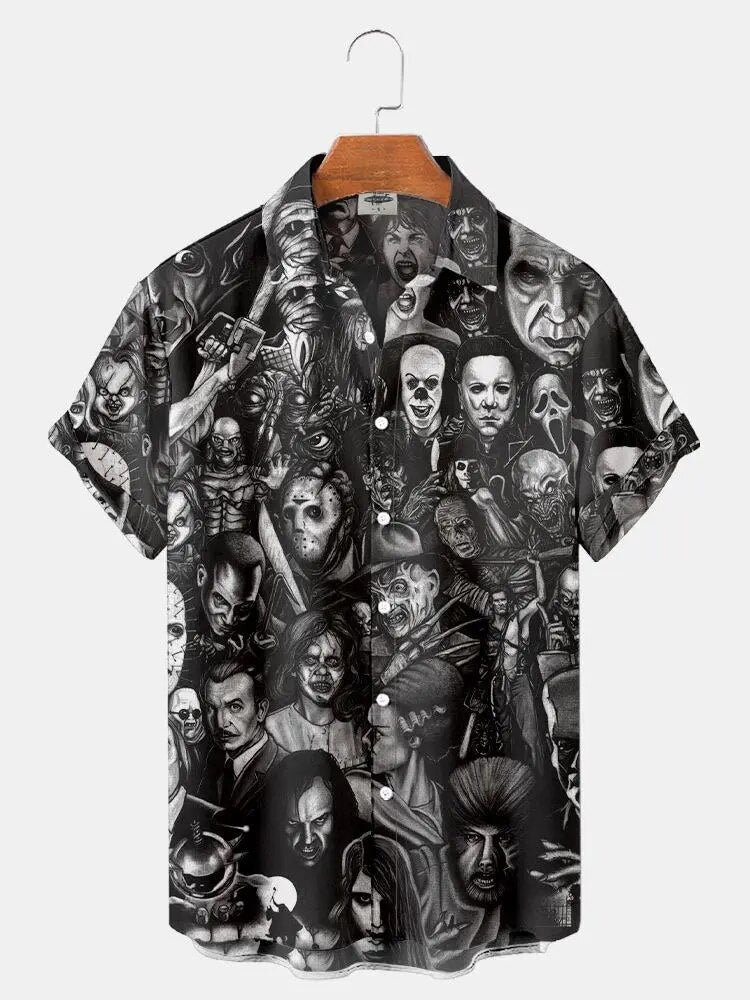 Summer New Men's Shirt 3D Printed Horror Pattern Hawaiian Fashion Designer Men's Horror Shirts Movie Print 3XL Tops ESYJXC1306