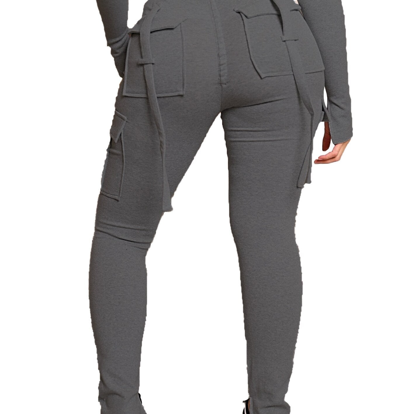 Women Pants for Summer Casual with Pockets Drawstring High Waist Trousers Fashion Polyerster Split Cargo Pant Adjustable Gray