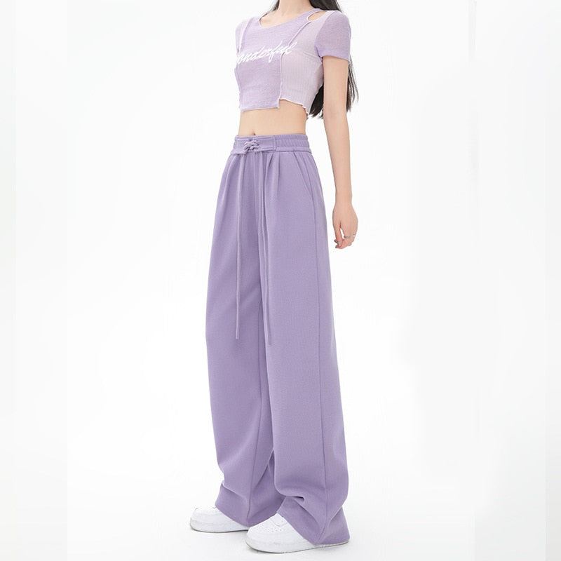 Women Spring Autumn Pants Fashion High Waist Straight Long Wide leg Sports pants Female Casual Female Long Pants Trousers