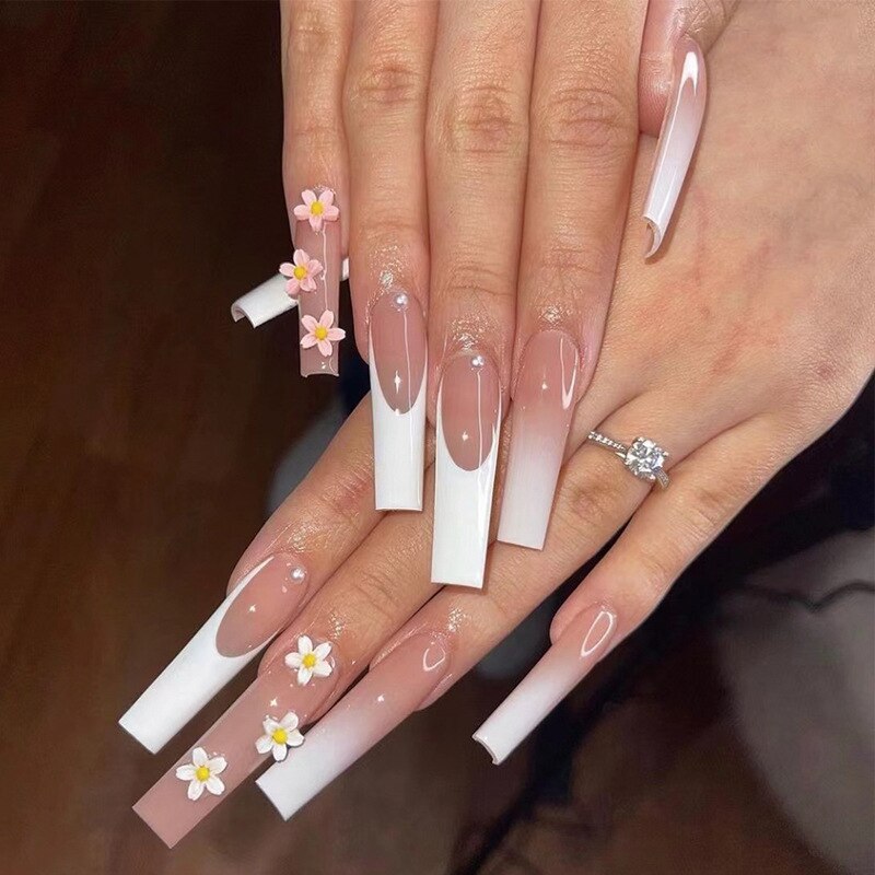 Acrylic Fake Nails Wearable Long Sharp Nail Broken Diamond Butterfly Dot Diamond Full Cover Nail Tips Set Press On Nails New
