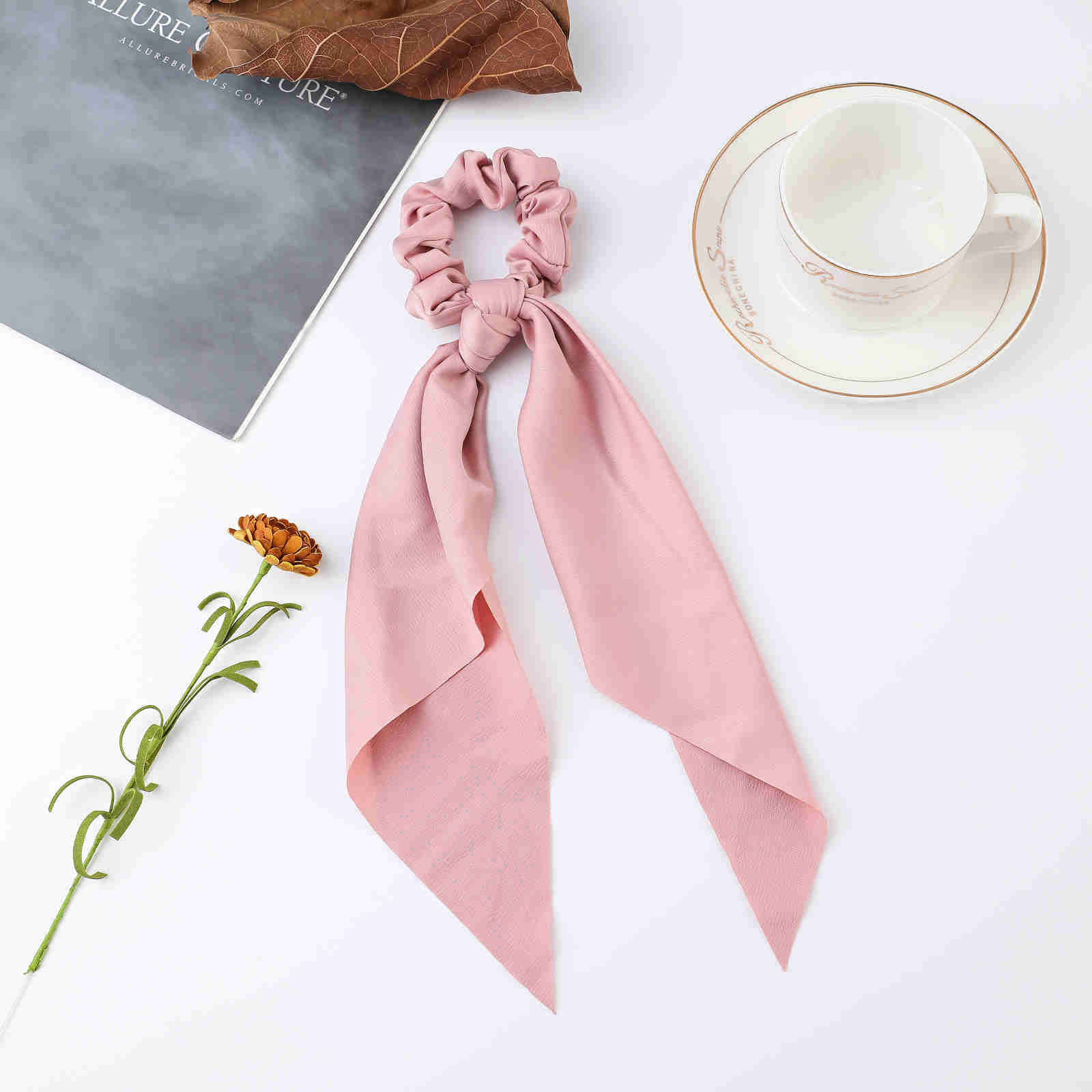 Fashion Print Chiffon Long Ribbon Scrunchies Women Girls Ponytail Scarf Elastic Hair Bands Ties Hair Accessories Wholesale 23