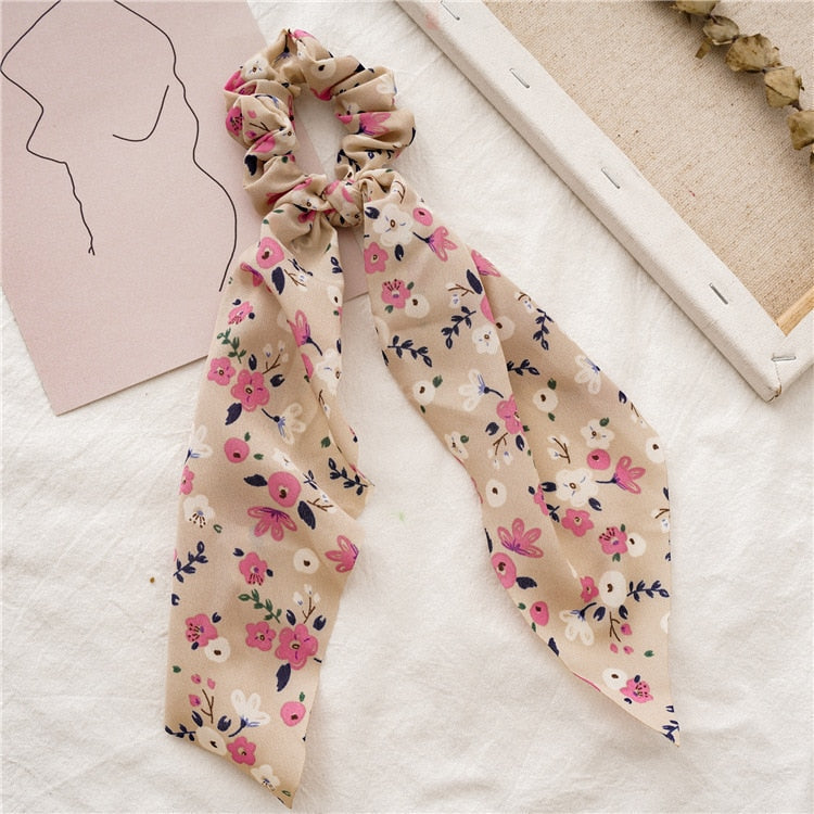 Chiffon Printing Flower Bandana Hair Scarf Headband for Women Vintage Long Ribbon Scrunchie Beach Bandanas Hair Accessories 59