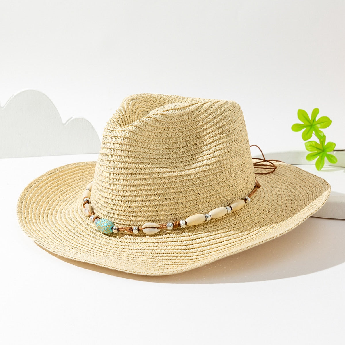 Women Pink Tassel Cowboy Hat Floppy Beach Hats Summer Straw Hats Ladies UV Protection Hat Panama Sun Hat beige 2