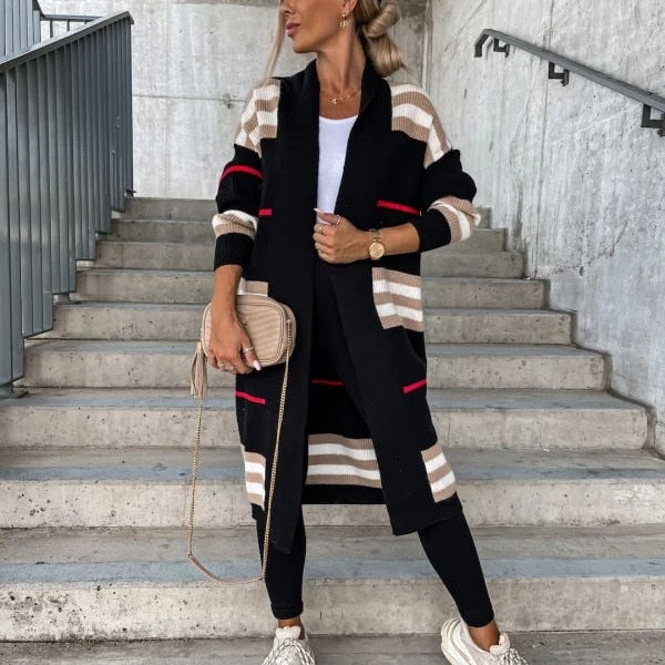 Autumn Knitting Oversize Women's Long Coat Black Long Sleeve Cardigan Loose Coats Female New Casual Trendy Ladies Clothes
