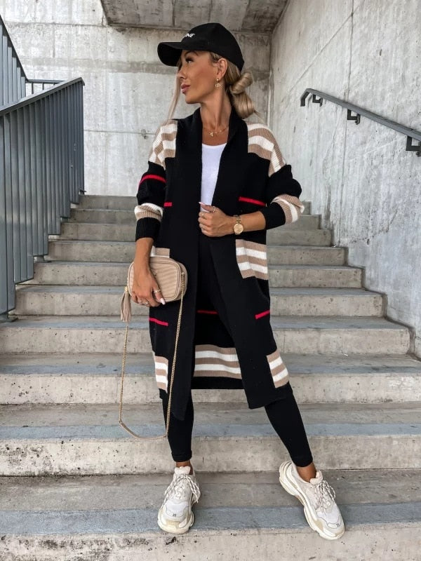 Autumn Knitting Oversize Women's Long Coat Black Long Sleeve Cardigan Loose Coats Female New Casual Trendy Ladies Clothes