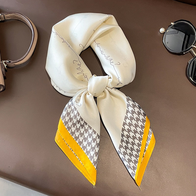 Luxury Silk Shawl Square Scarf for Women Satin Hijab Fashion Wraps Neckerchief Female Hair Bands Ribbon Headband Bandana W-139-2 70x70