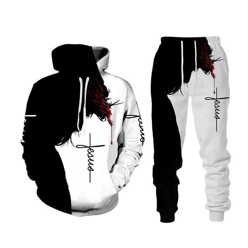 Autumn Winter Fashion Men Women Long Sleeve Lion 3d Printed JESUS Hoodie Sweatshirt and Pants Casual Men's Clothing Tracksuit
