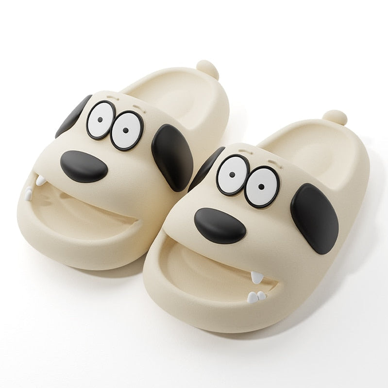 Catroon Dog Outdoor Home Slippers Thick Soled Non Slip Slides Bathroom Indoor Summer Comfy Shoes Ivory