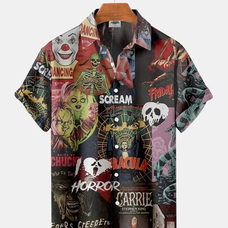 Summer New Men's Shirt 3D Printed Horror Pattern Hawaiian Fashion Designer Men's Horror Shirts Movie Print 3XL Tops