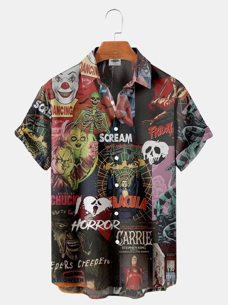 Summer New Men's Shirt 3D Printed Horror Pattern Hawaiian Fashion Designer Men's Horror Shirts Movie Print 3XL Tops