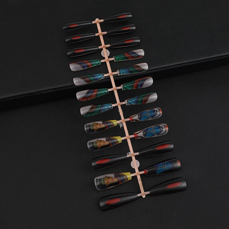 3D fake nails Peacock girl designs French long coffin tips press on faux ongles tips DIY manicure supplies false acrylic nails
