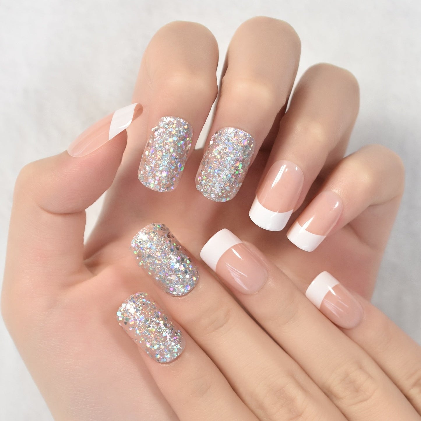 Glossy Gradient Rainbow Ombre French Press on Nails Almond Fake Nails Stiletto Oval Pointed Manicure False Nails Finger Tips