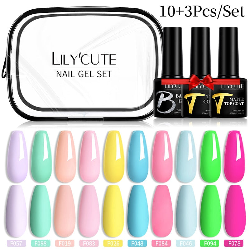 LILYCUTE 12PCs 7ml Spring Macaron Nail Gel Polish Set Semi Permanent UV Gel For Manicure Soak Off Gel Nail Polish Kit Varnishes 231370