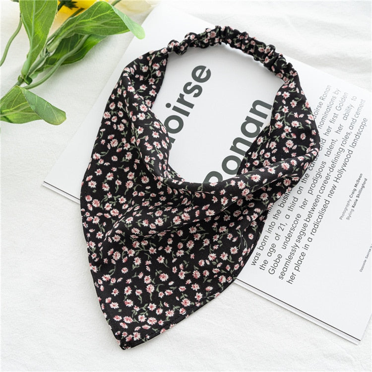 Chiffon Printing Flower Bandana Hair Scarf Headband for Women Vintage Long Ribbon Scrunchie Beach Bandanas Hair Accessories 1