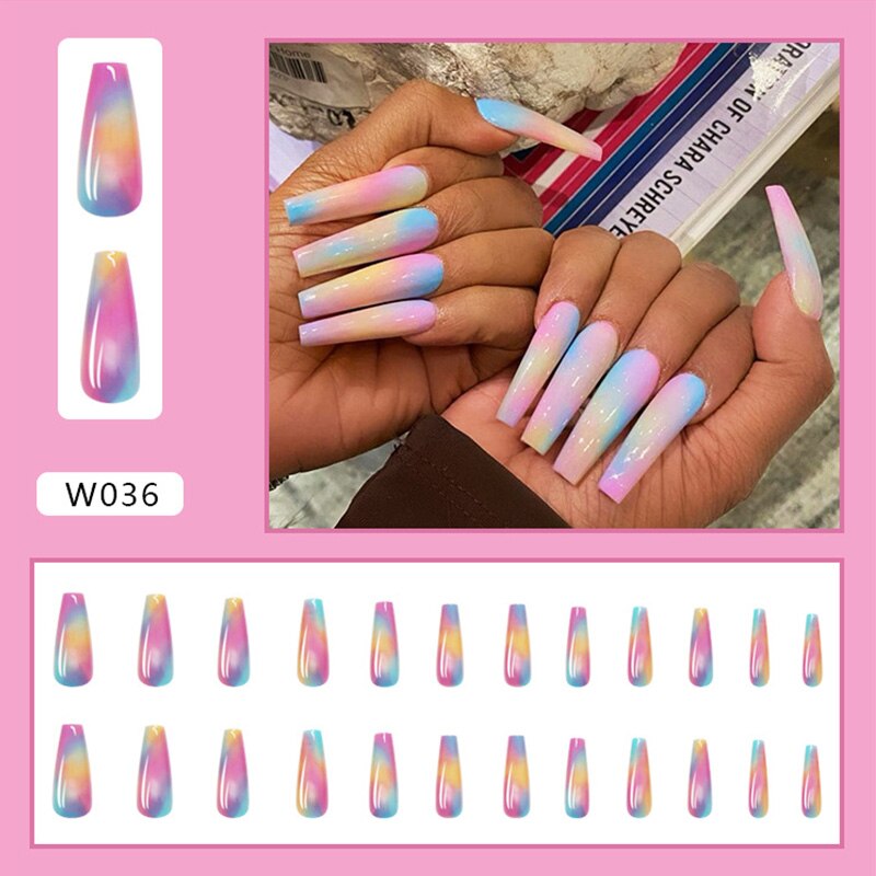 24Pcs/Box White French Fake Nails Press on Long XL Length Rhinestone Design False Nails Full Cover Acrylic Nail Tips JZJ-W036