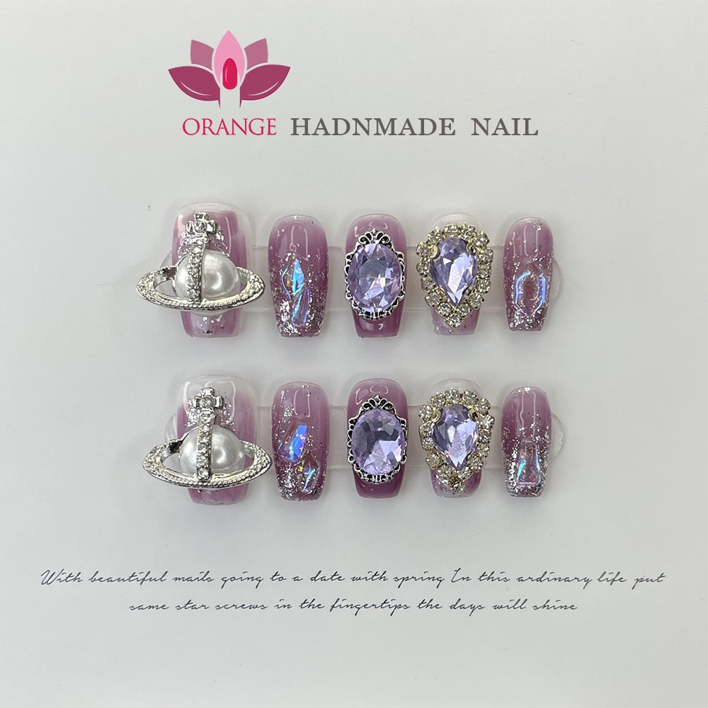 Handmade Luxury Press On Nails WIth Rinestone Fake Manicuree Decoration Wearable Full Cover With Design Acrylic Nail For Girls Spain