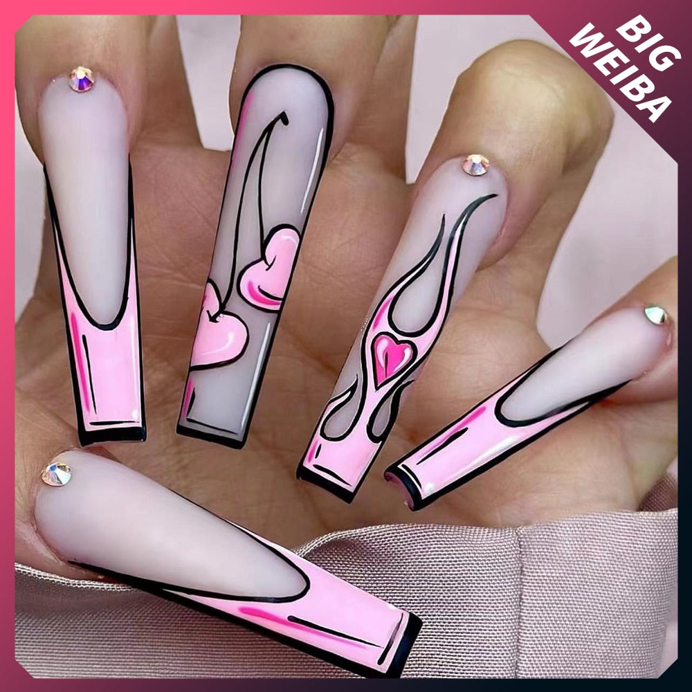 41Style Diamond Stiletto Coffin Long Nail Europe America Handwork Customization Cosplay Party Full Cover Fake Nails Woman Gift