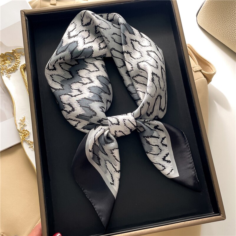 Fashion Hair Scarf for Women Decor Headband Ribbon Satin Silk Square Scarves Lady Wrist Wrap Shawls Design Bandana Foulard FJ724-3