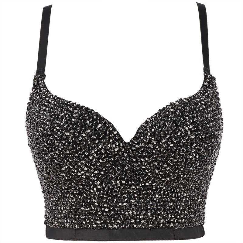 Irene Tinnie Hand-made Pearls Jewel Diamond Bralet Women's Bustier Bra Wedding Party Corset Cropped Top Vest Plus Size