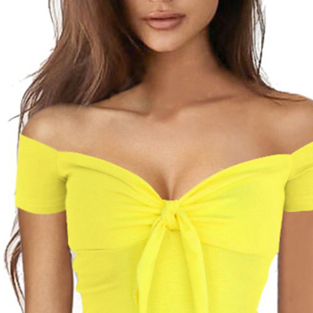 Women Sexy Off Shoulder Tops Shirt Ladies Slim Fit Slight Strech Cotton Blended Solid Bowknot Clubwear Holiday Party Blouse 2023