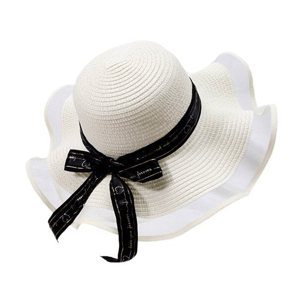 Women`s White Foldable Straw Sun Visor with Wide Brim Ideal for Outdoor Activities and Beach Picnics