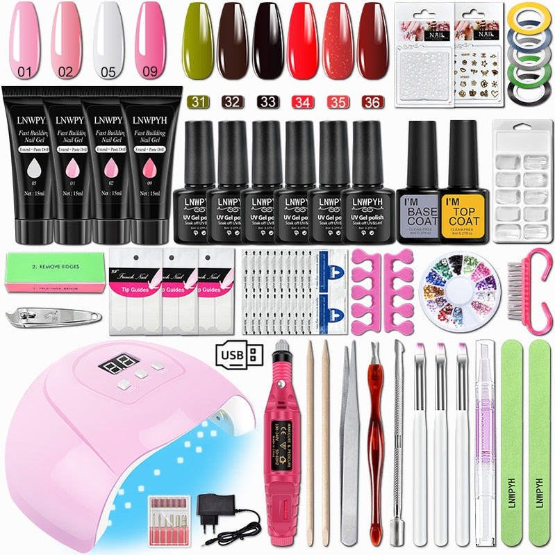 Varnish Nail Set Acrylic Nail Kit For Nail Extensions Gel Nail Polish Set With UV Nail Lamp Electric Nail Drill Manicure Tools S077-X4-(31-36)