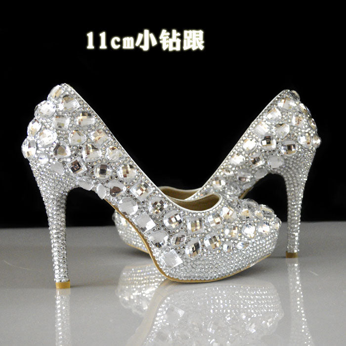 Women Rhinestones Pumps Shoes Super Flash Crystal Chaton Wedding Shoes White Bride Shoes Show Diamond High-heeled Shoes 11CM 1
