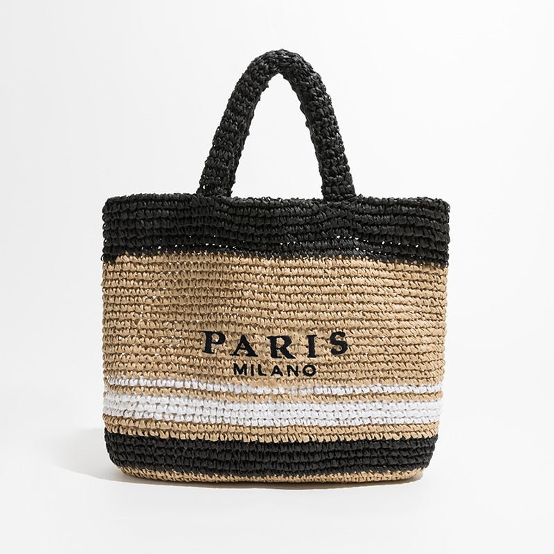 Fashion Large Capacity Straw Tote Bag Designer Letters Women Handbags Handamde Woven Summer Beach Bag Casual Bali Big Purse Black