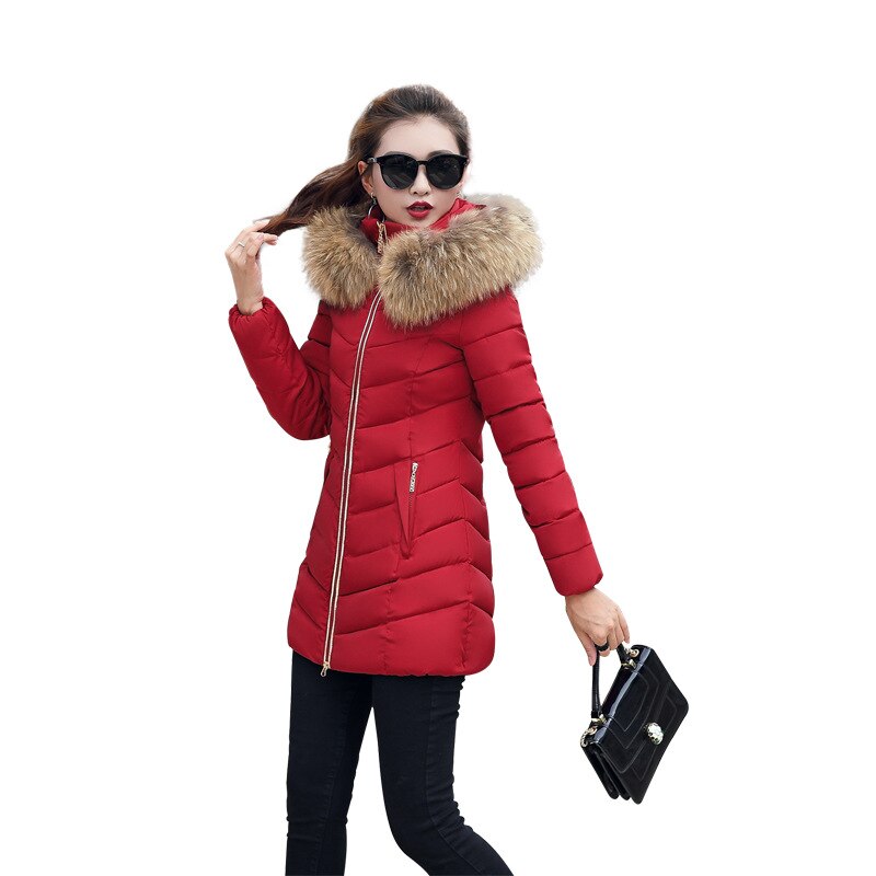 Women's Down Jacket 2024 Winter Woman Korean Style Long Zipper Slim Coats Big Fur Collar Hooded Padded Parka Jacket Female