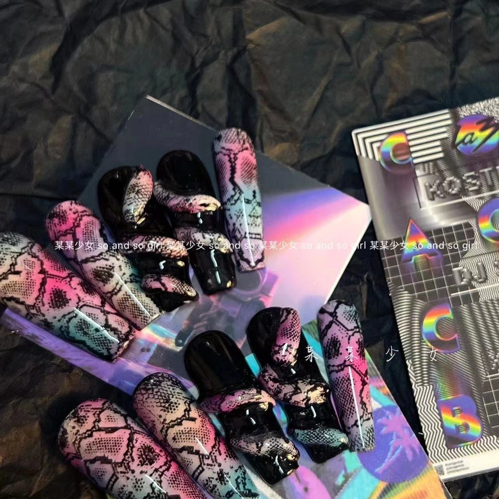 Fashion Cool Personality Cosplay Party Nails Long Coffin 3D High-End Chain Nail Tips Girls Gift Accessories