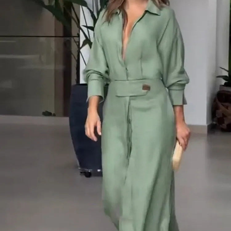 Fashion Dress for Women Luxury Elegant Solid Color Evening Dresses Party Slip Pockets Chic Promotion Long Sleeve Clothes