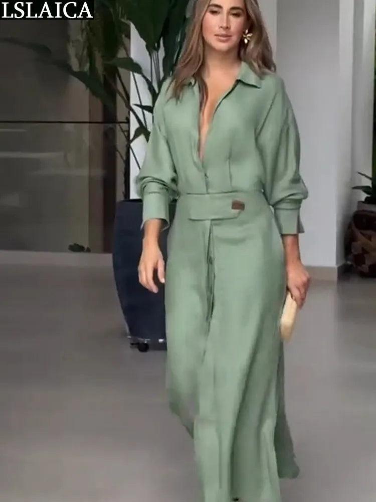 Fashion Dress for Women Luxury Elegant Solid Color Evening Dresses Party Slip Pockets Chic Promotion Long Sleeve Clothes