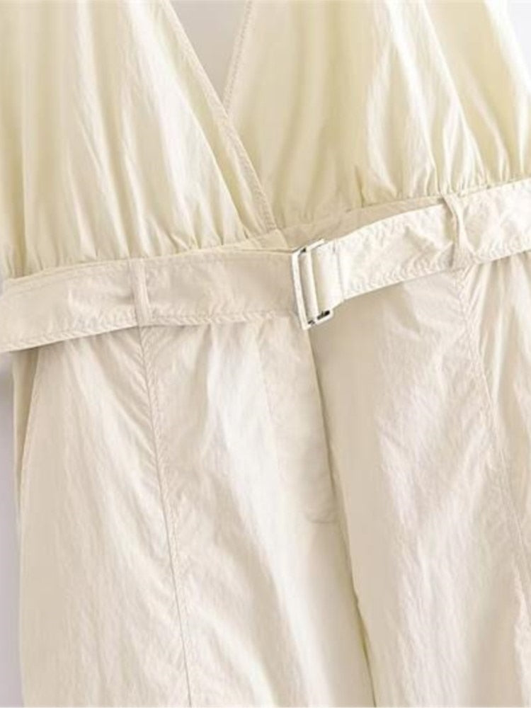 Summer Women Fashion Safari Style Halter Jumpsuit Sexy V-Neck Backless Stretch High Waist Jumpsuits Female Solid Pocket Bodysuit