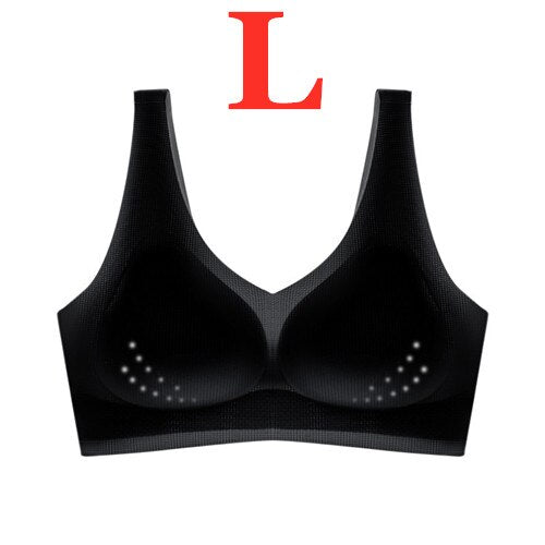 Youpin Women's Ice Silk Seamless Bra Ultra-thin No Steel Ring Breathable Antibacterial Gather One Piece Breathable Underwear Black L